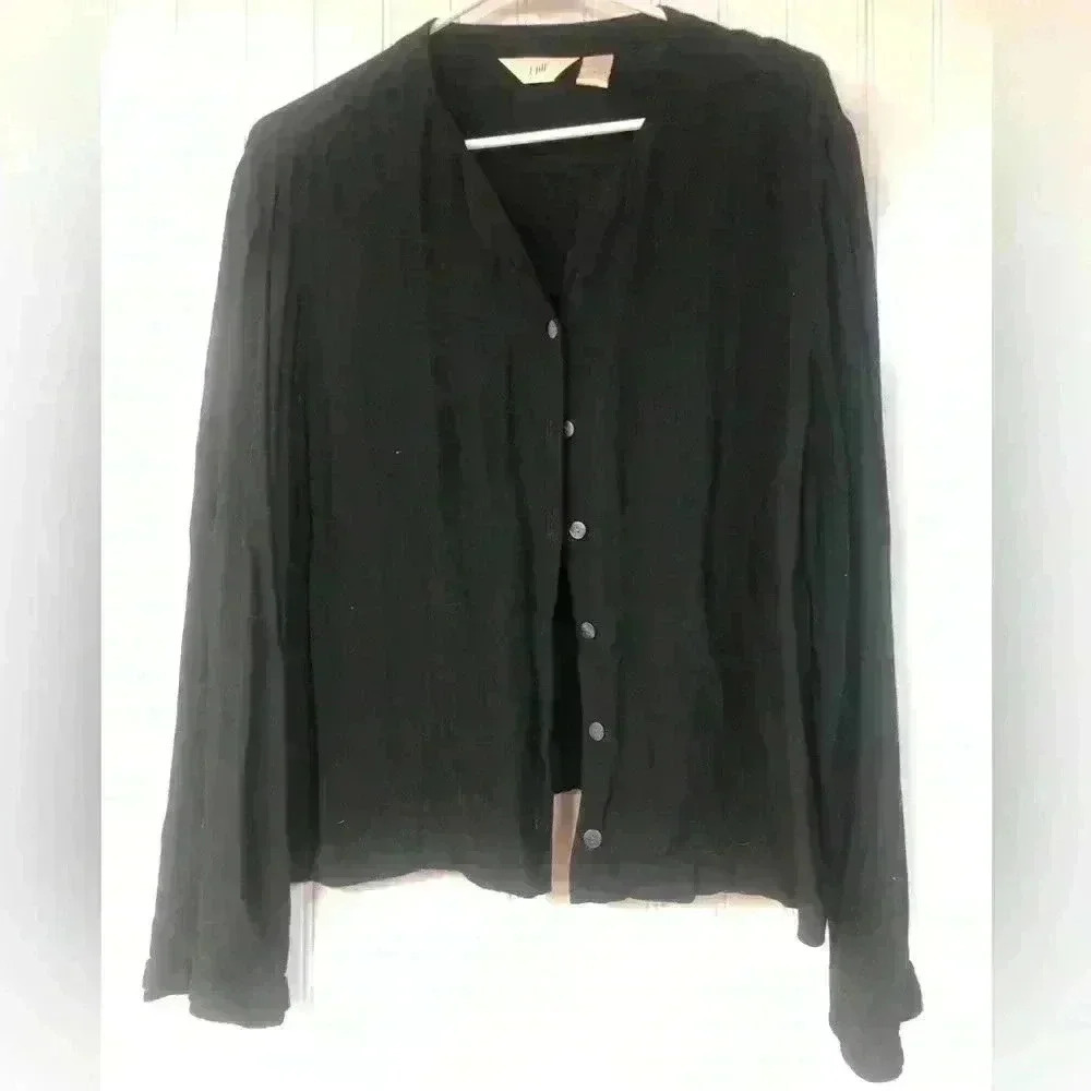 J. Jill Black Long Sleeve Button Down Size 16 Casual Loose Fit